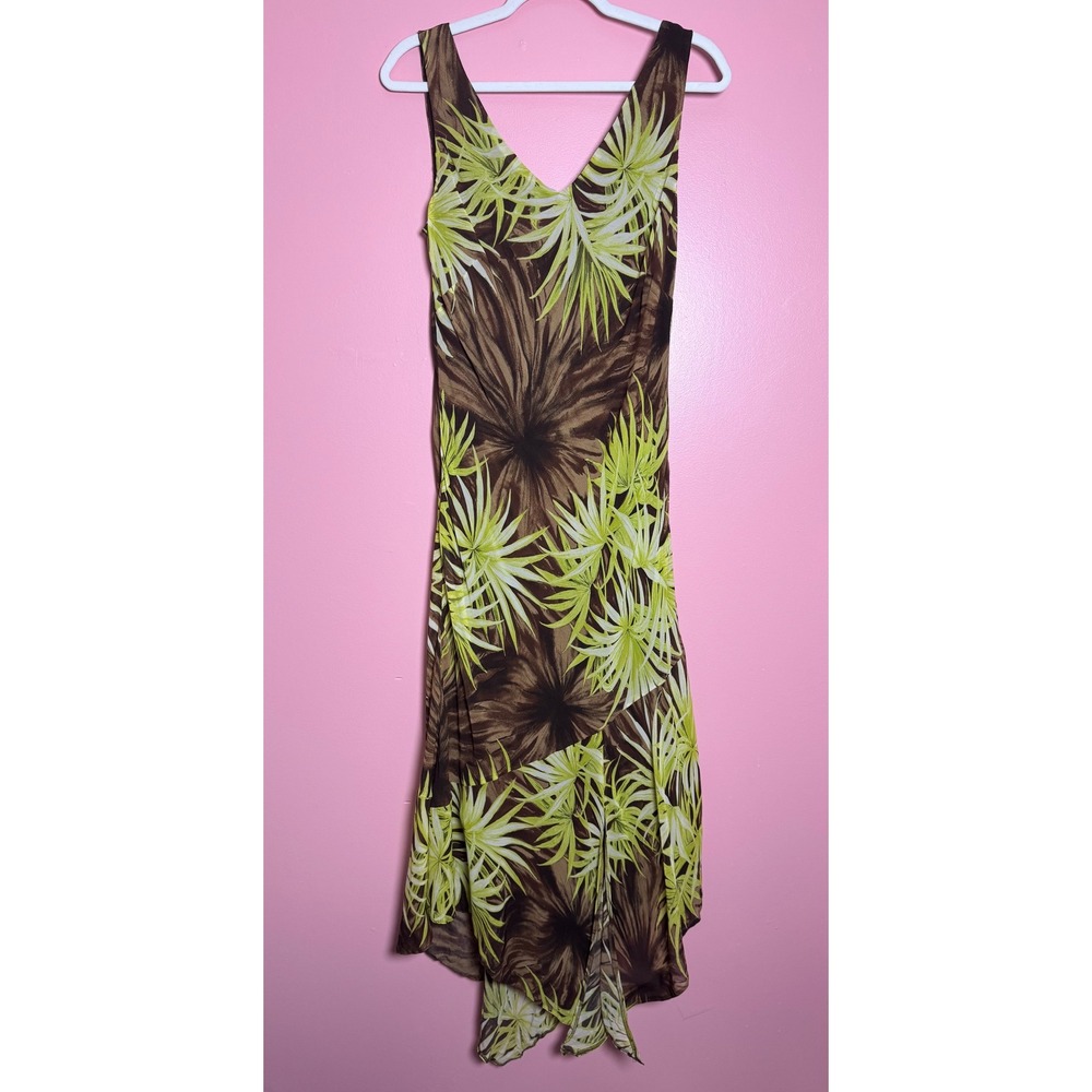 Vintage 90's Ariella London Tropical Palm Leaf Maxi Women UK 18 Handkerchief Hem